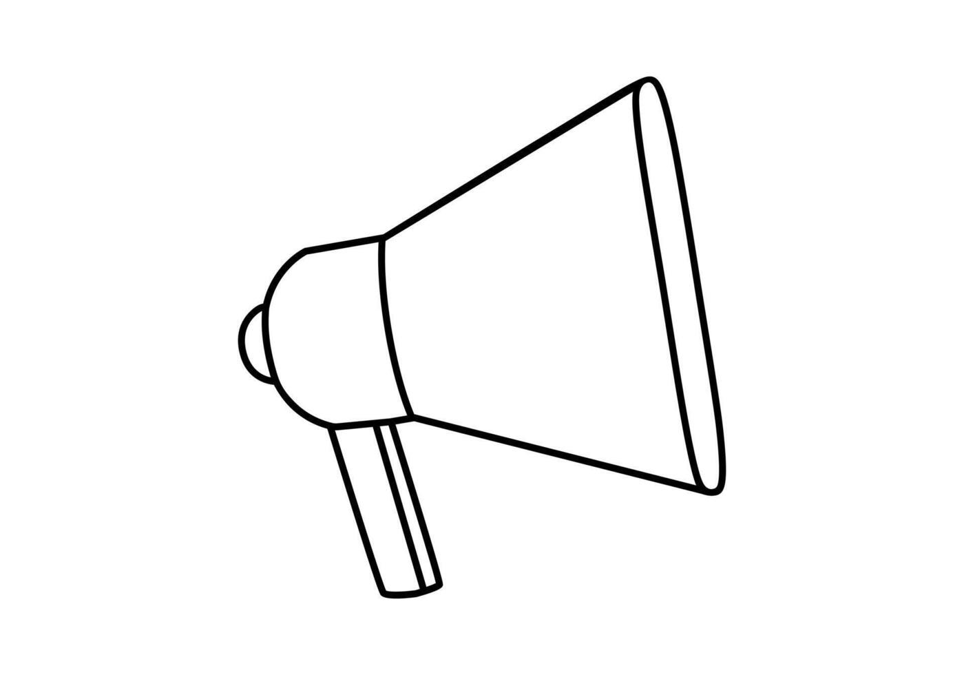 Hand drawn cute outline illustration of megaphone or loudspeaker side view. Flat store promotion, announcement sticker in line art doodle style. News alert icon. Communication speaker. Isolated vector
