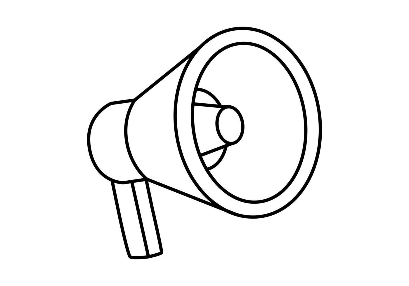 Hand drawn cute outline illustration of megaphone or loudspeaker. Flat store promotion, announcement sticker in line art doodle style. News alert icon. Communication speaker. Isolated. vector