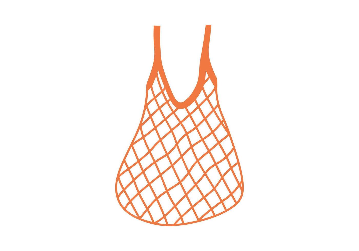 Hand drawn cute cartoon illustration of shopping string or mesh bag. Flat shopping in store sticker in doodle style. Buying on sale icon. Environment protection or ecology element. Isolated. vector