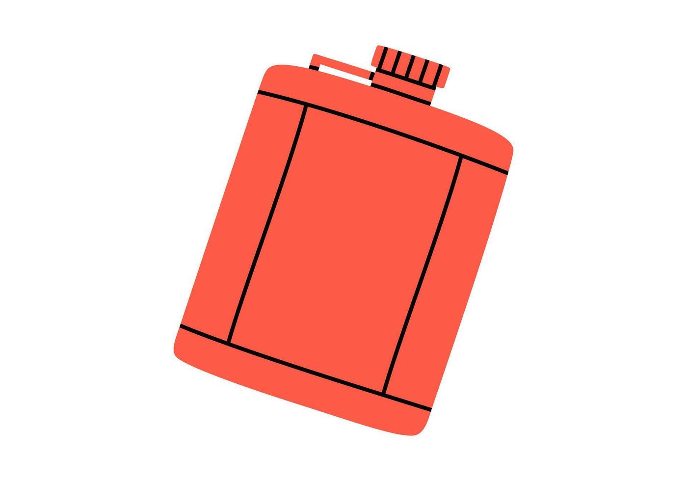 Hand drawn cute cartoon illustration of camping flask. Flat outdoor water bottle sticker in colored doodle style. Tourism drinking container icon with outline. Adventure, hiking. Isolated. vector