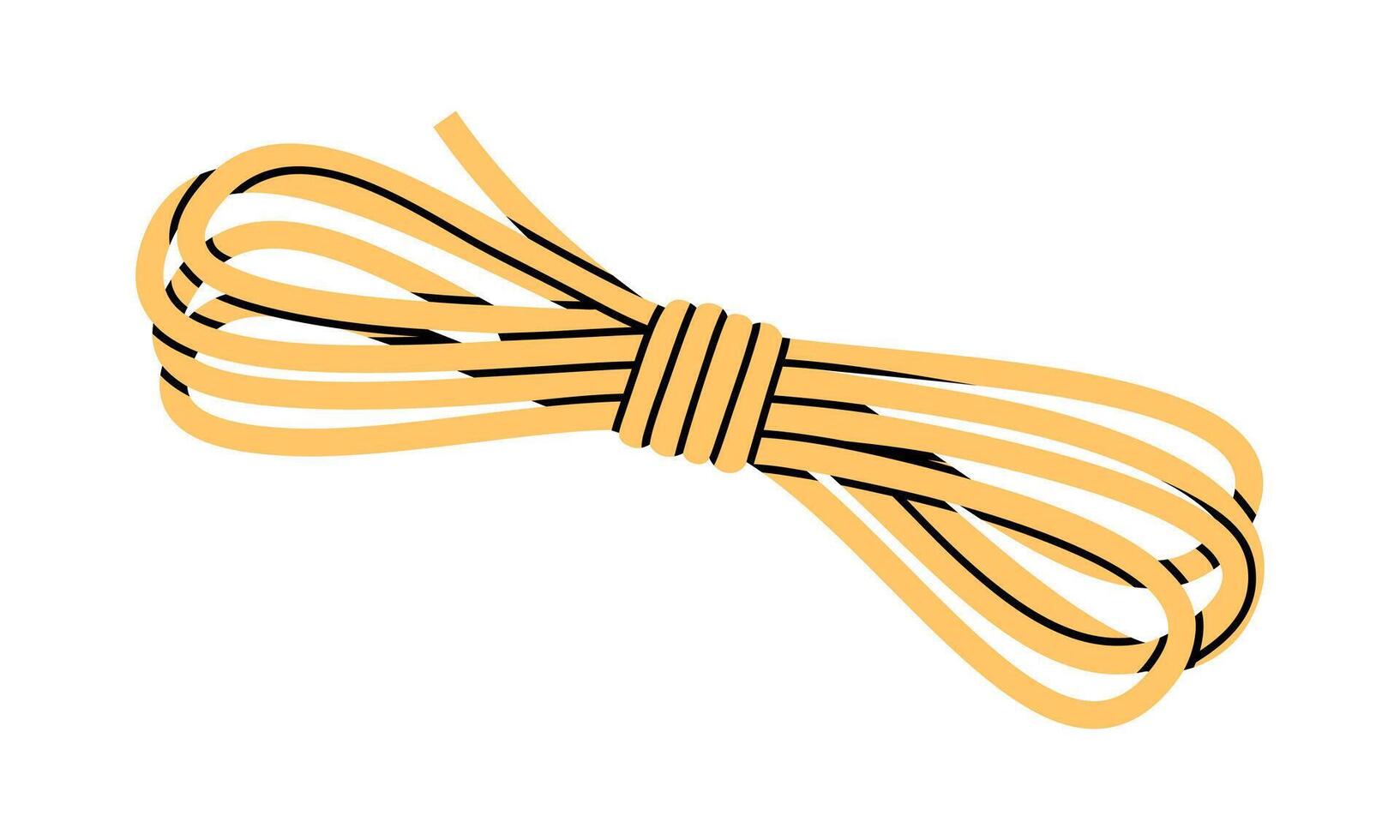 Hand drawn cute cartoon illustration of camping skein of rope. Flat outdoor cord for tying sticker in colored doodle style. Tourism survival icon. Adventure, hiking, climbing. Isolated. vector