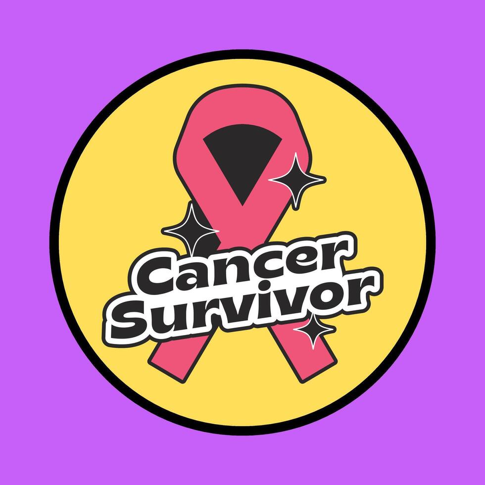 cancer survivor sticker with pink ribbon vector