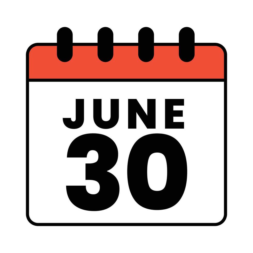 30th June calendar icon June 30 calendar Date Month icon vector