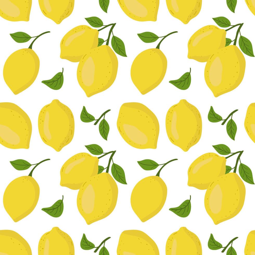 Seamless pattern with yellow lemons. Hand drawn fruit repeated background vector