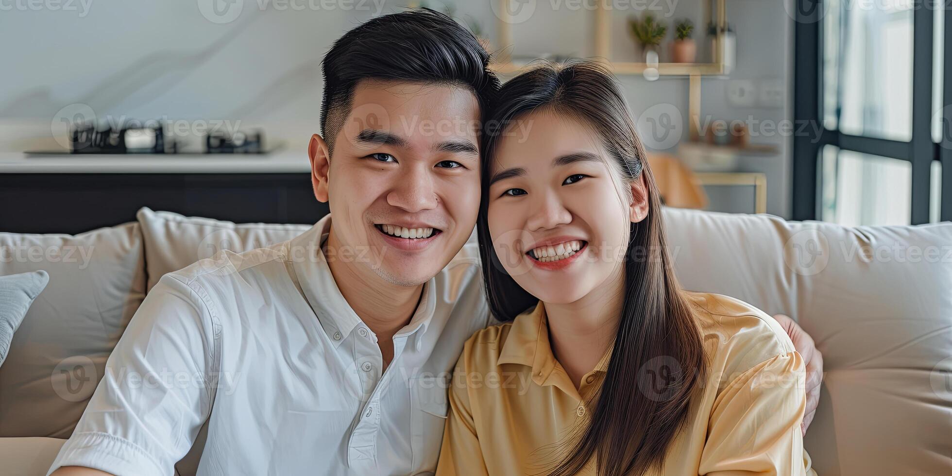 portrait of a happy young Asian couple smiling, photo