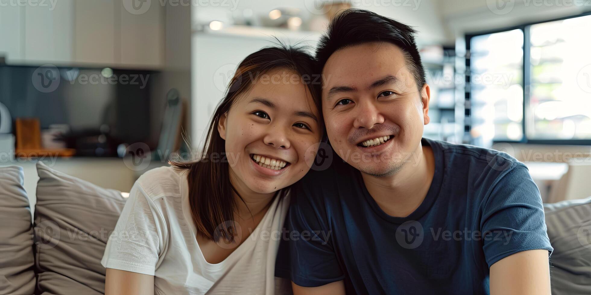 portrait of a happy young Asian couple smiling, photo