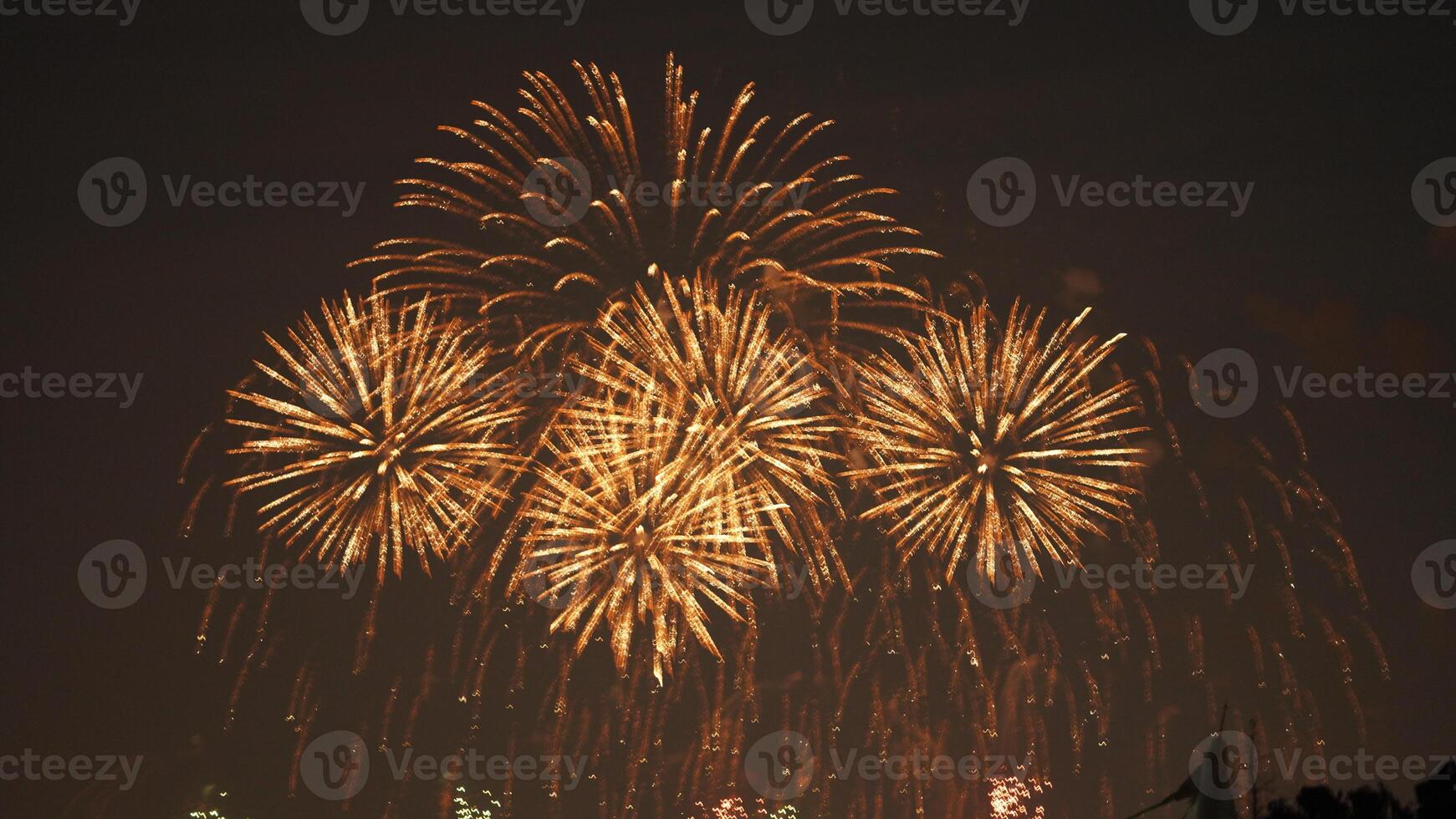 The colorful and beautiful fireworks show with the dark sky as background at night photo