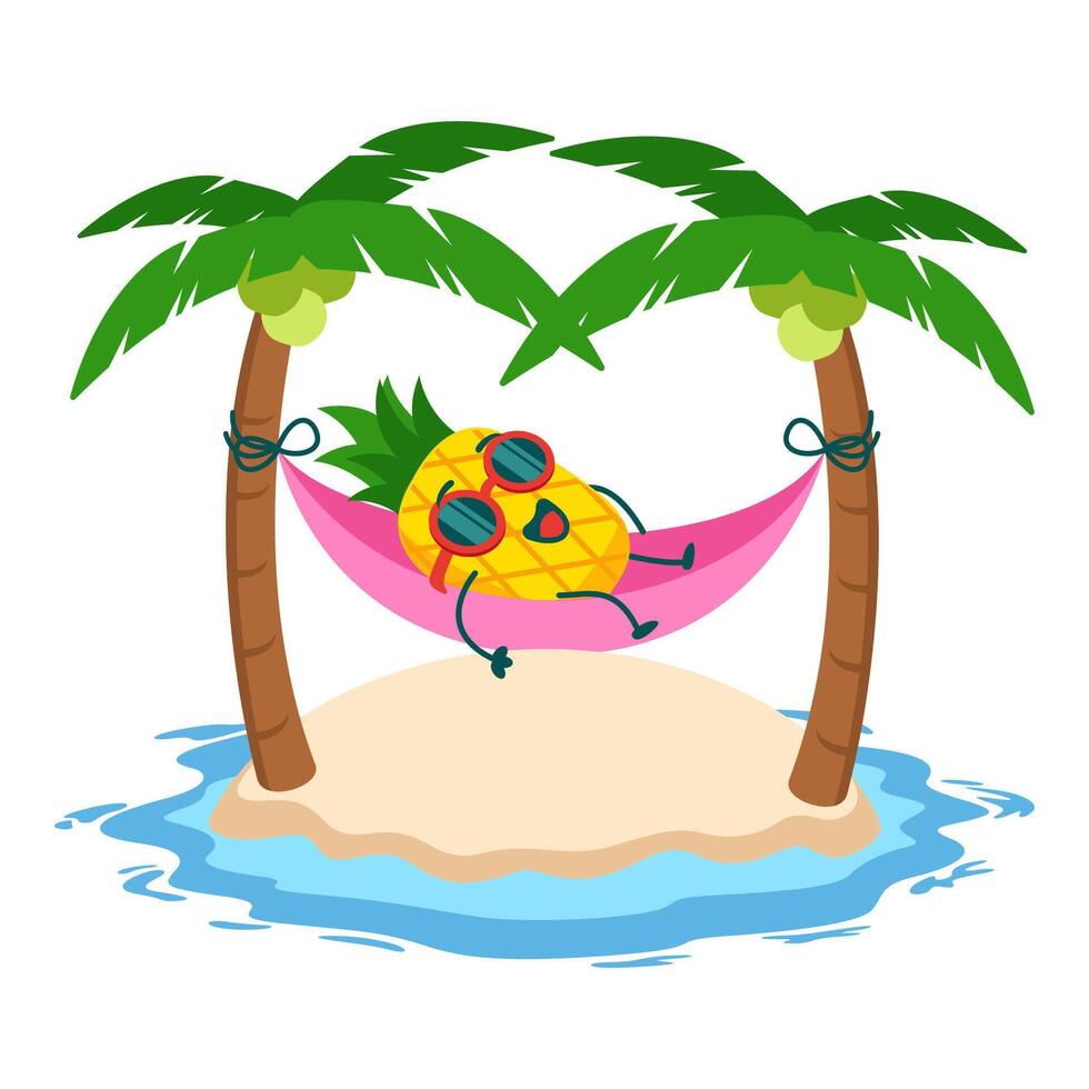illustration of pineapple mascot character relax on hammock on the beach vector