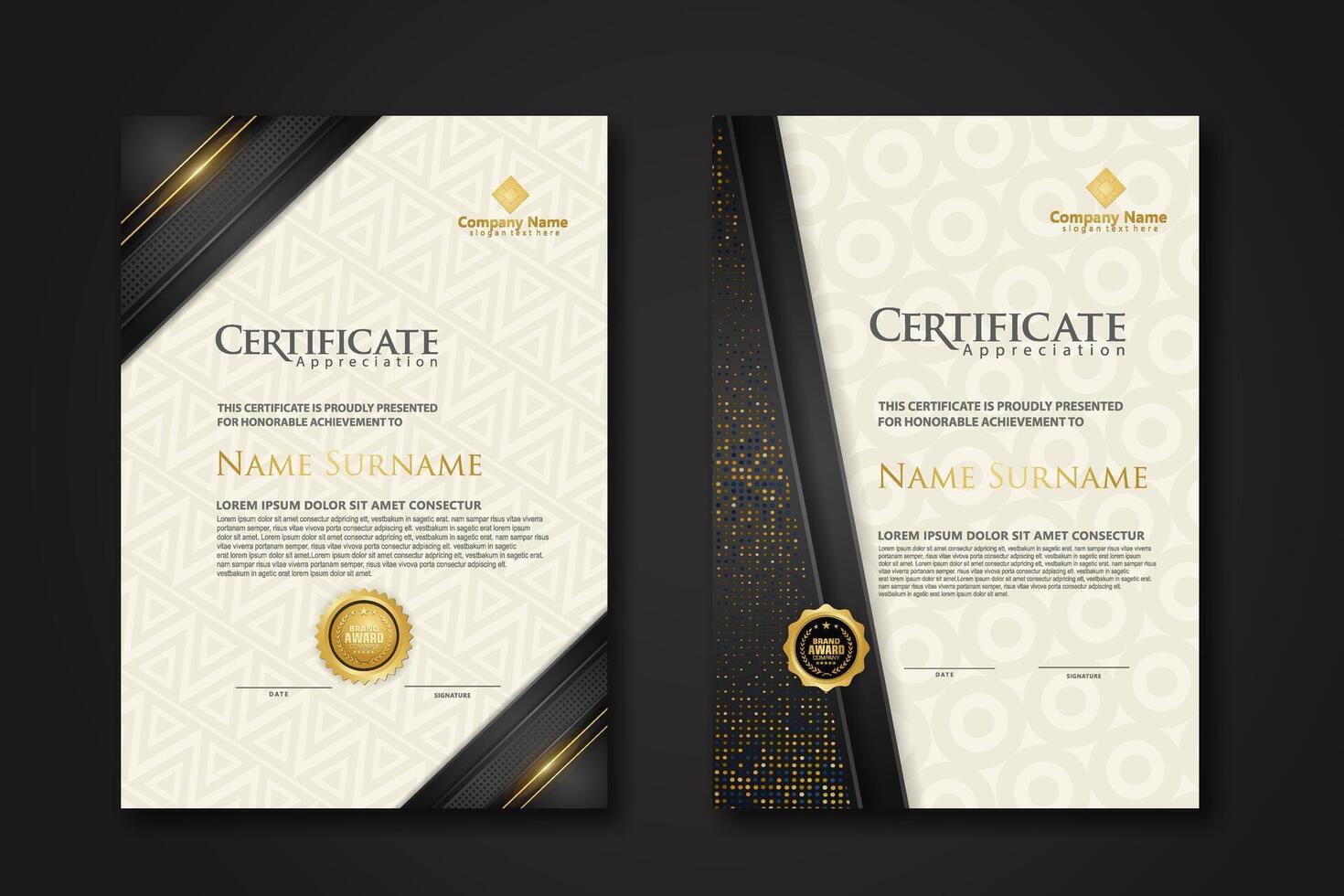 Luxury certificate template with glitter effect dan lines gold shine on frame background vector