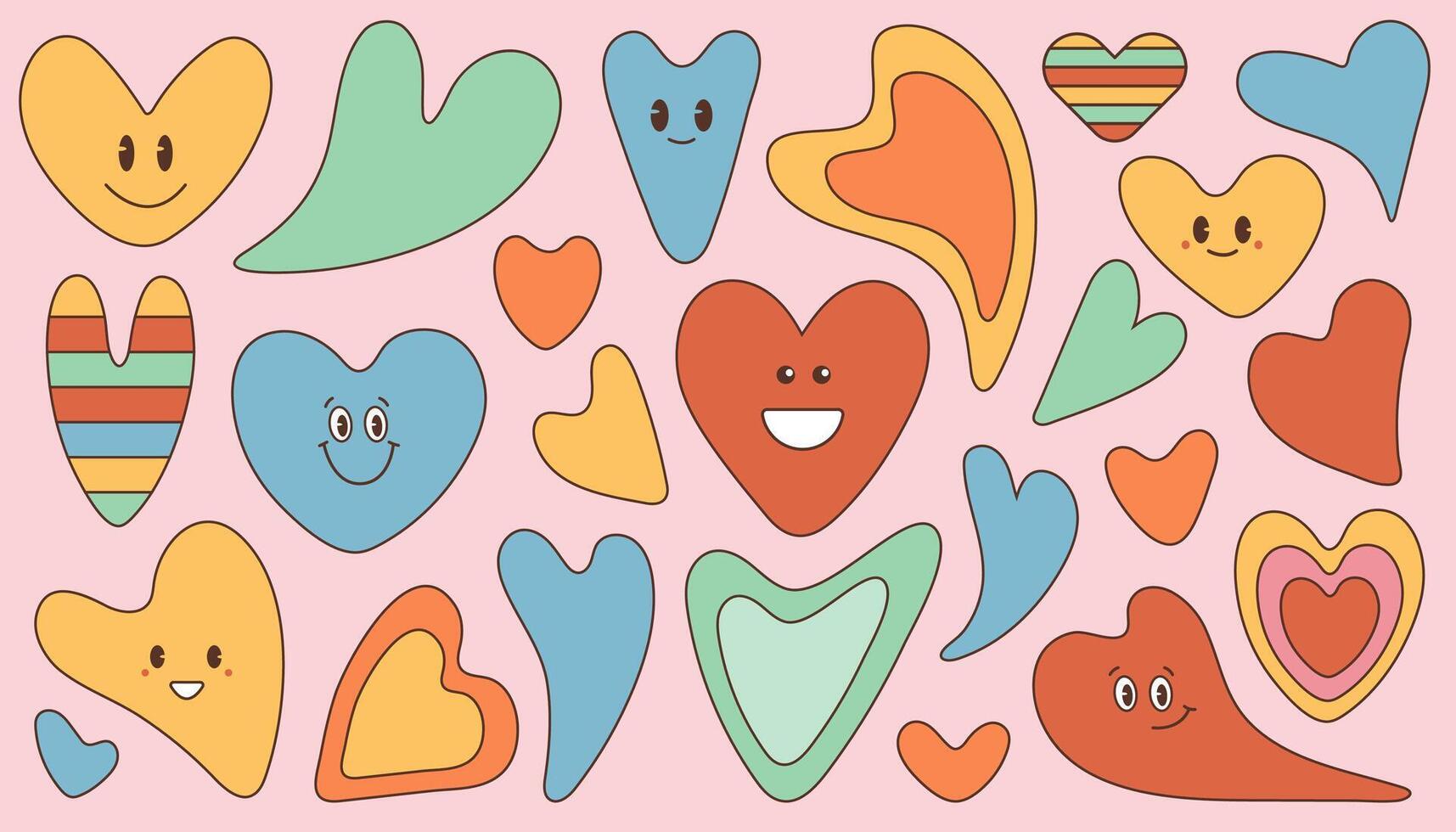 Romantic heart shapes in funky and groovy style vector
