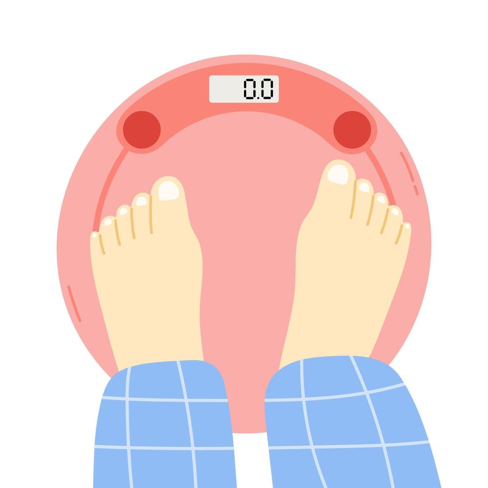 Person is standing on bathroom scales background vector