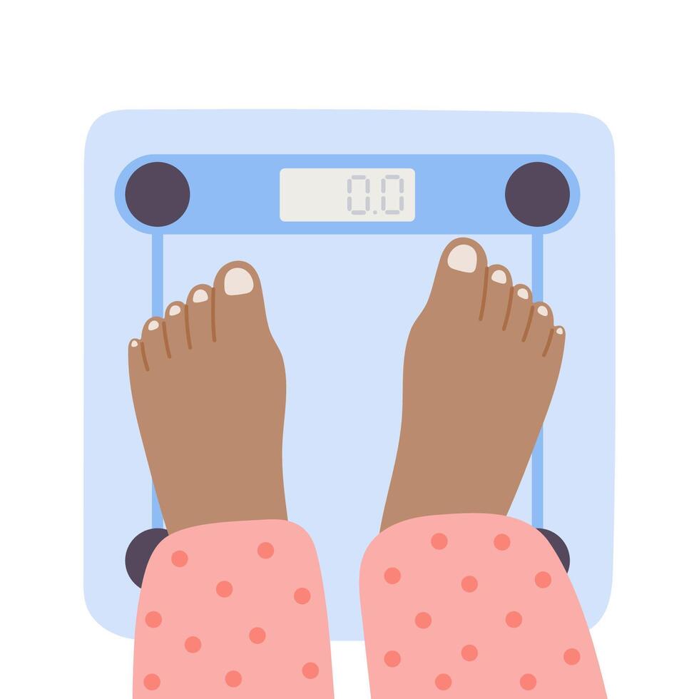 Person is standing on bathroom scales over vector