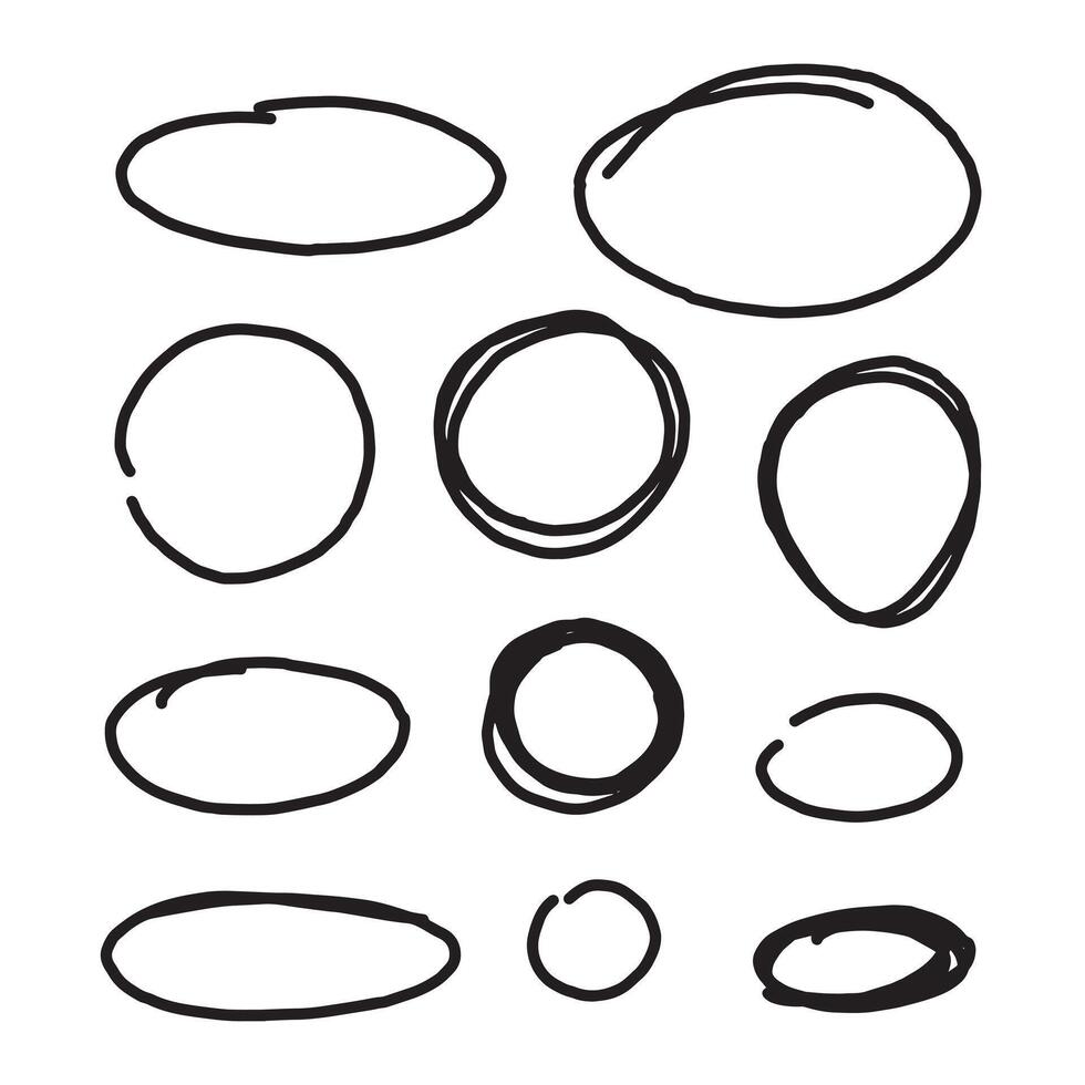 Hand drawn circle line scrible sketch set. round circles for message note mark design element and for bussiness element. vector