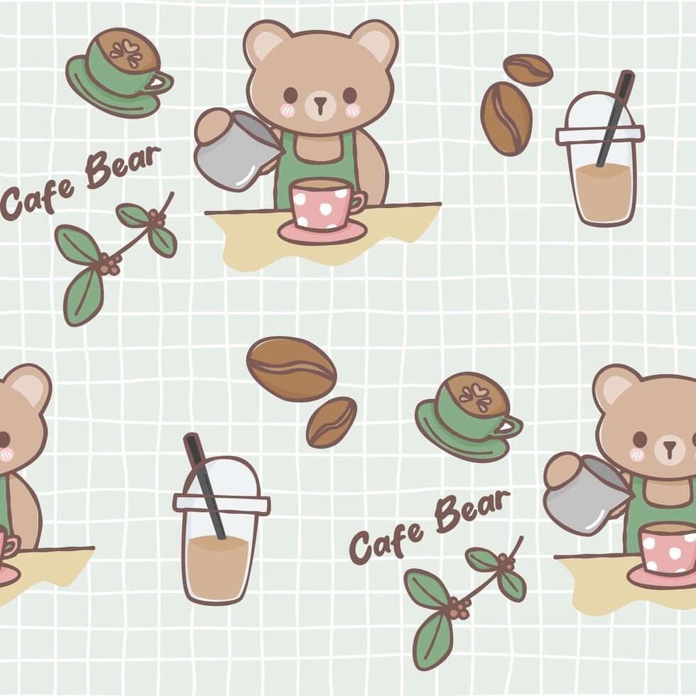 Seamless pattern with coffee bear vector