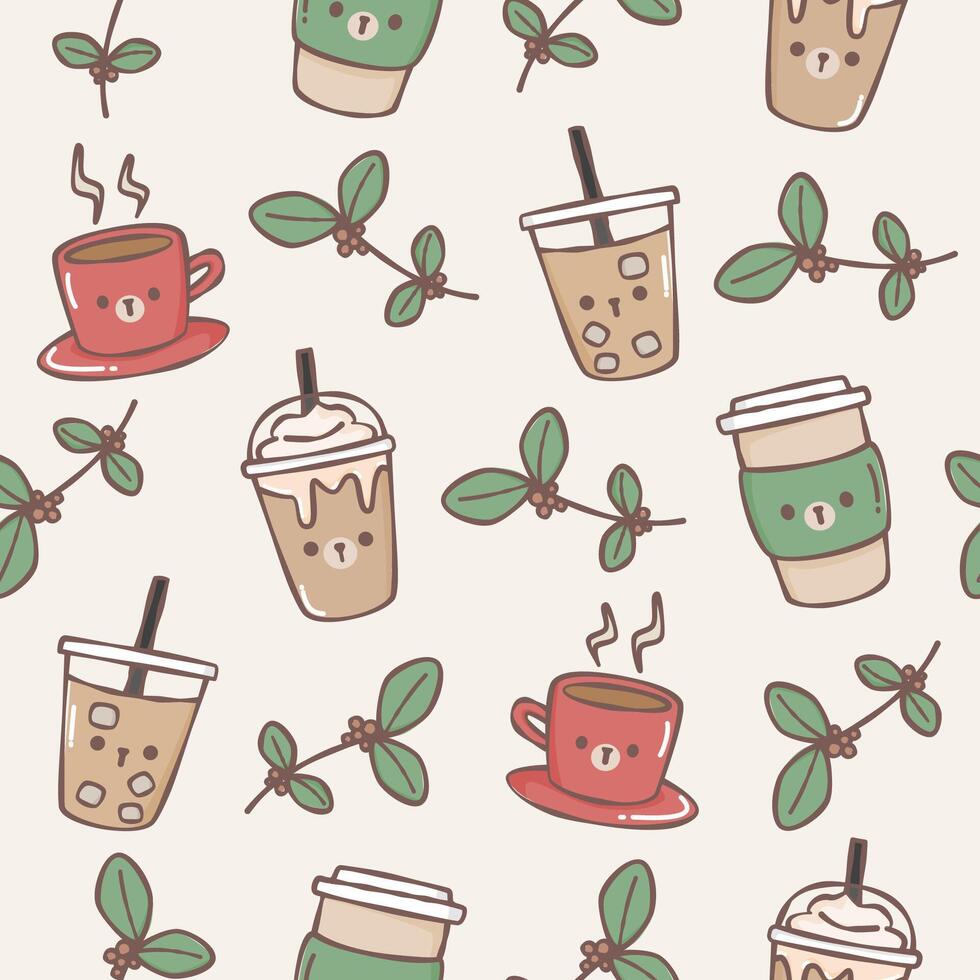 Seamless pattern with coffee bear vector