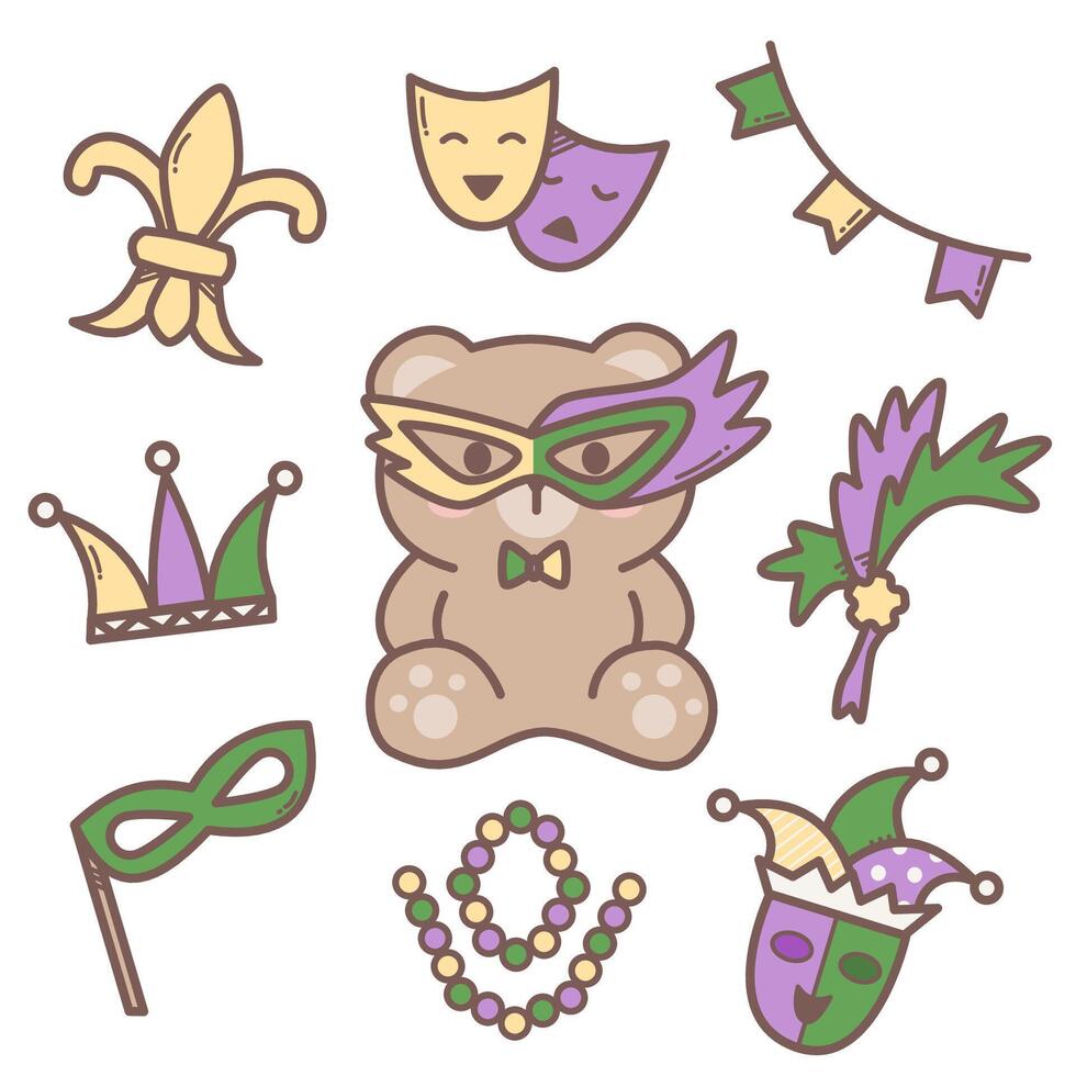Masked carnival day bear vector