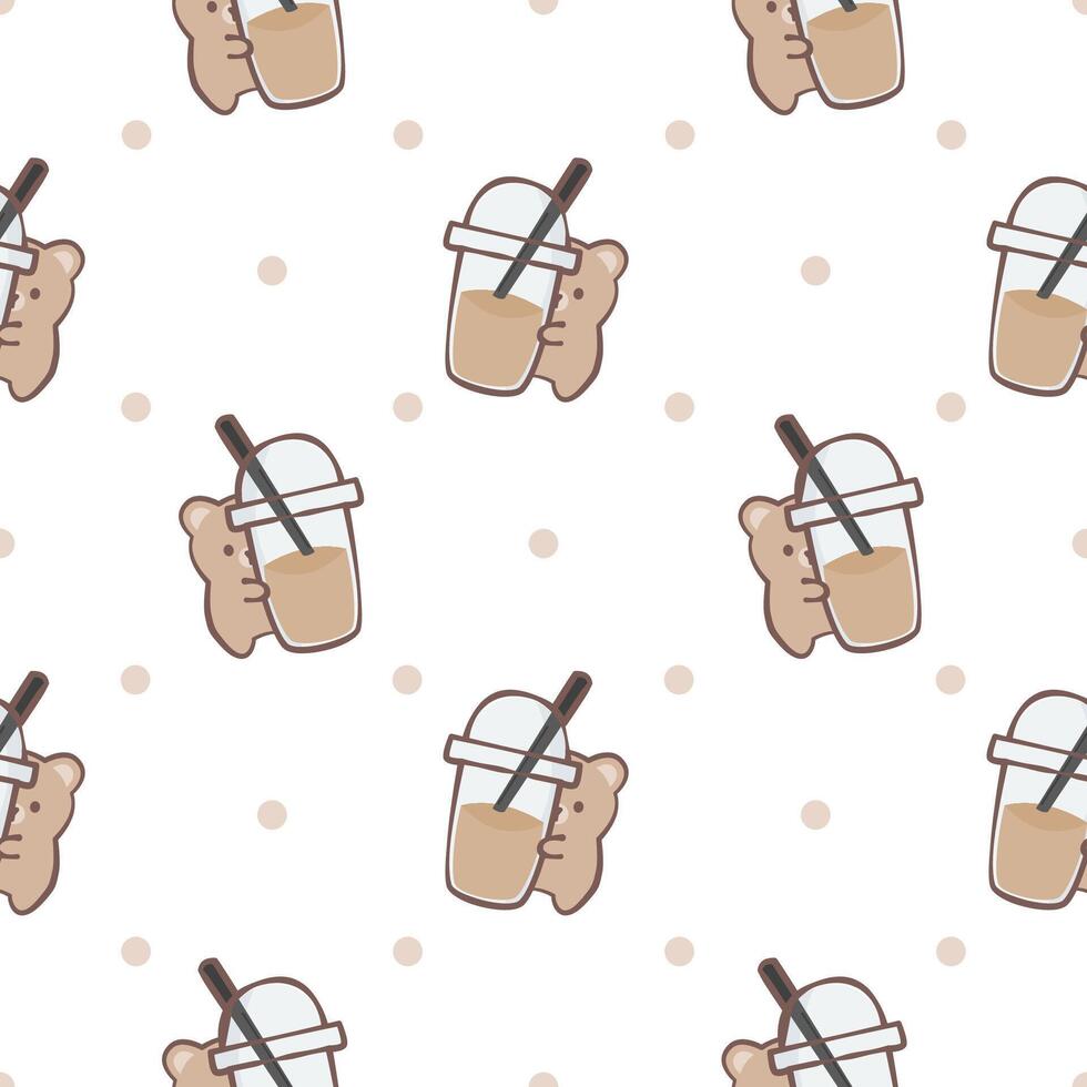 Seamless pattern with coffee bear vector