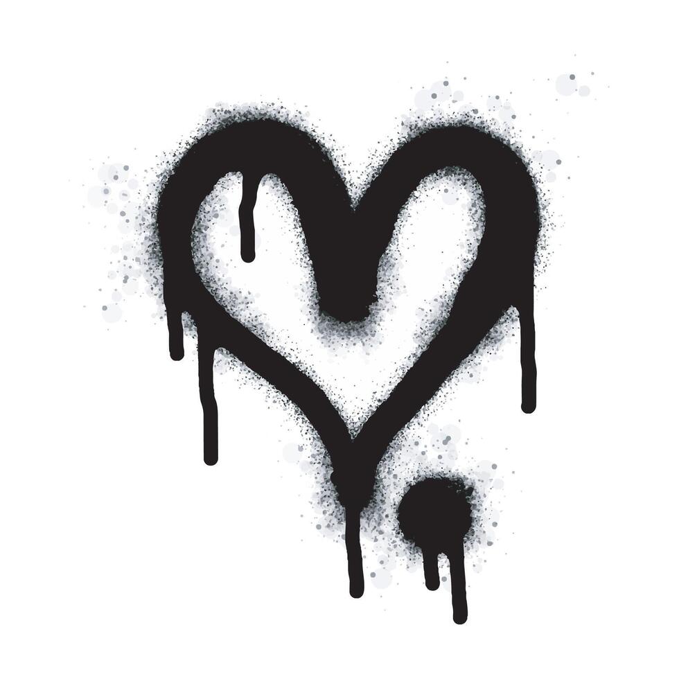 Spray graffiti heart sign painted in black on white. Love heart drop symbol. isolated on a white background. vector