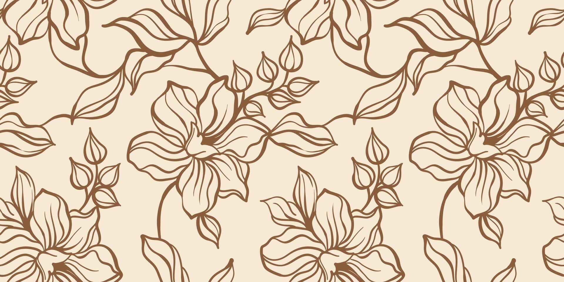 Hand drawn simple abstract flowers print. Trendy collage outline pattern. Fashionable template for fabric design. vector