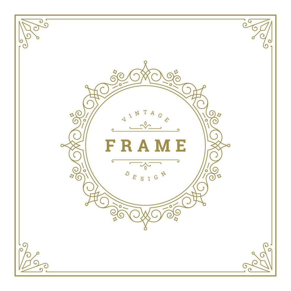 Vintage flourishes ornament swirls lines frame template illustration. vector