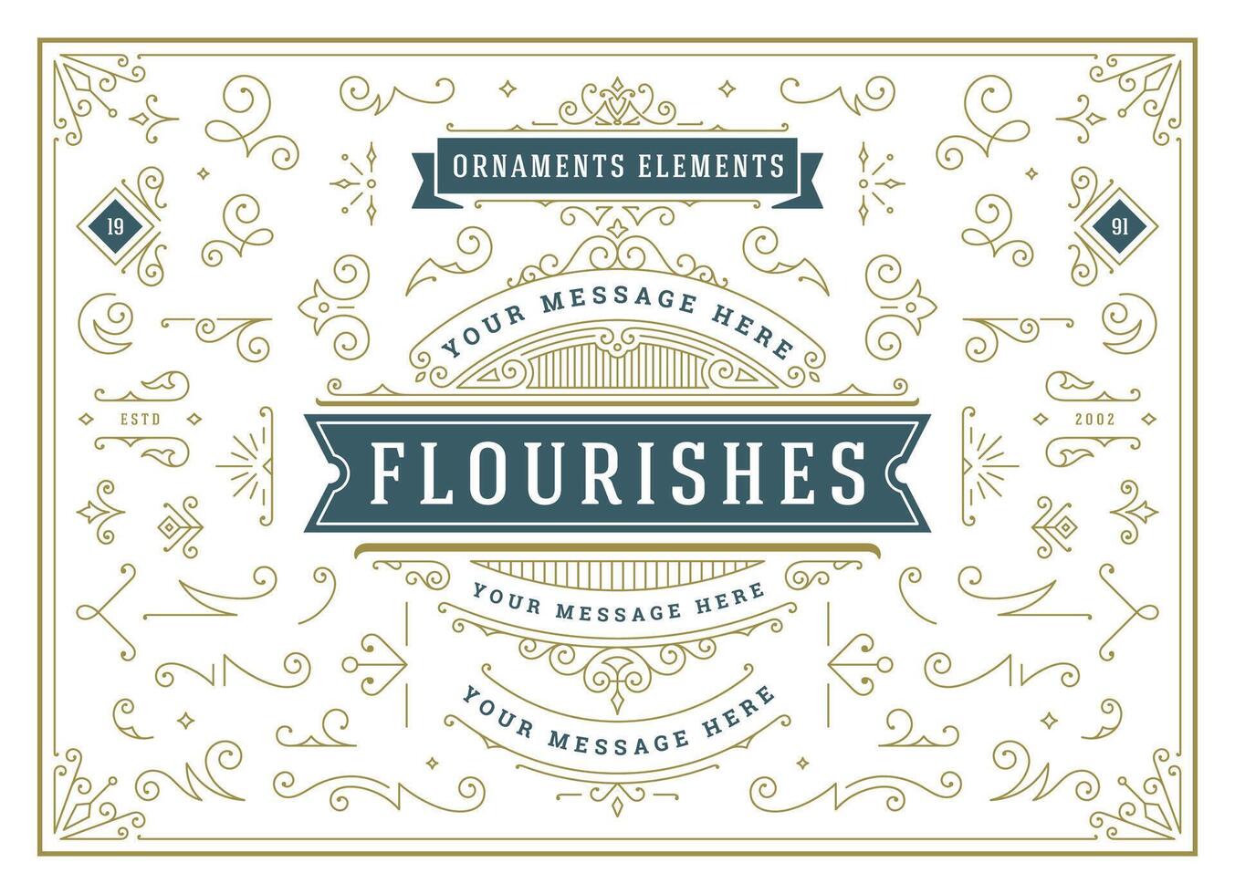 Vintage ornaments swirls and scrolls decorations design elements set, flourish ornate calligraphic combinations vector