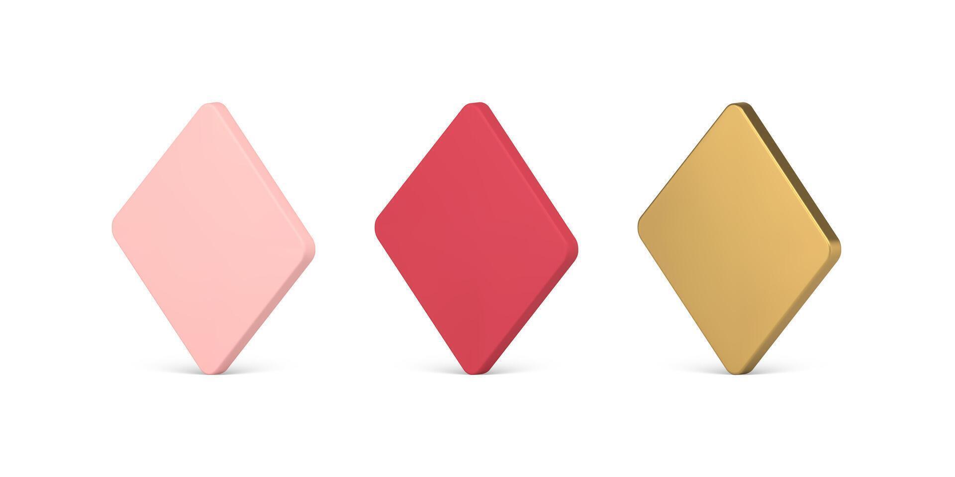 Collection realistic diagonally placed four side rhombus glossy metallic surface 3d template vector