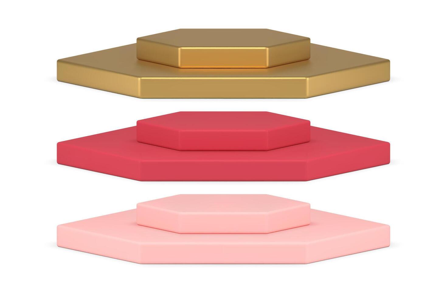 Collection realistic hexagonal geometric shape slim solid render stage level isometric vector
