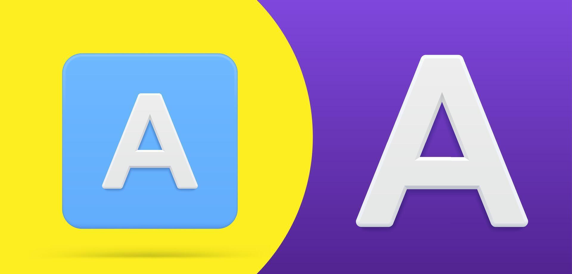 Simple A letter 3d icon button set illustration. Calligraphy abc font for decorative design vector