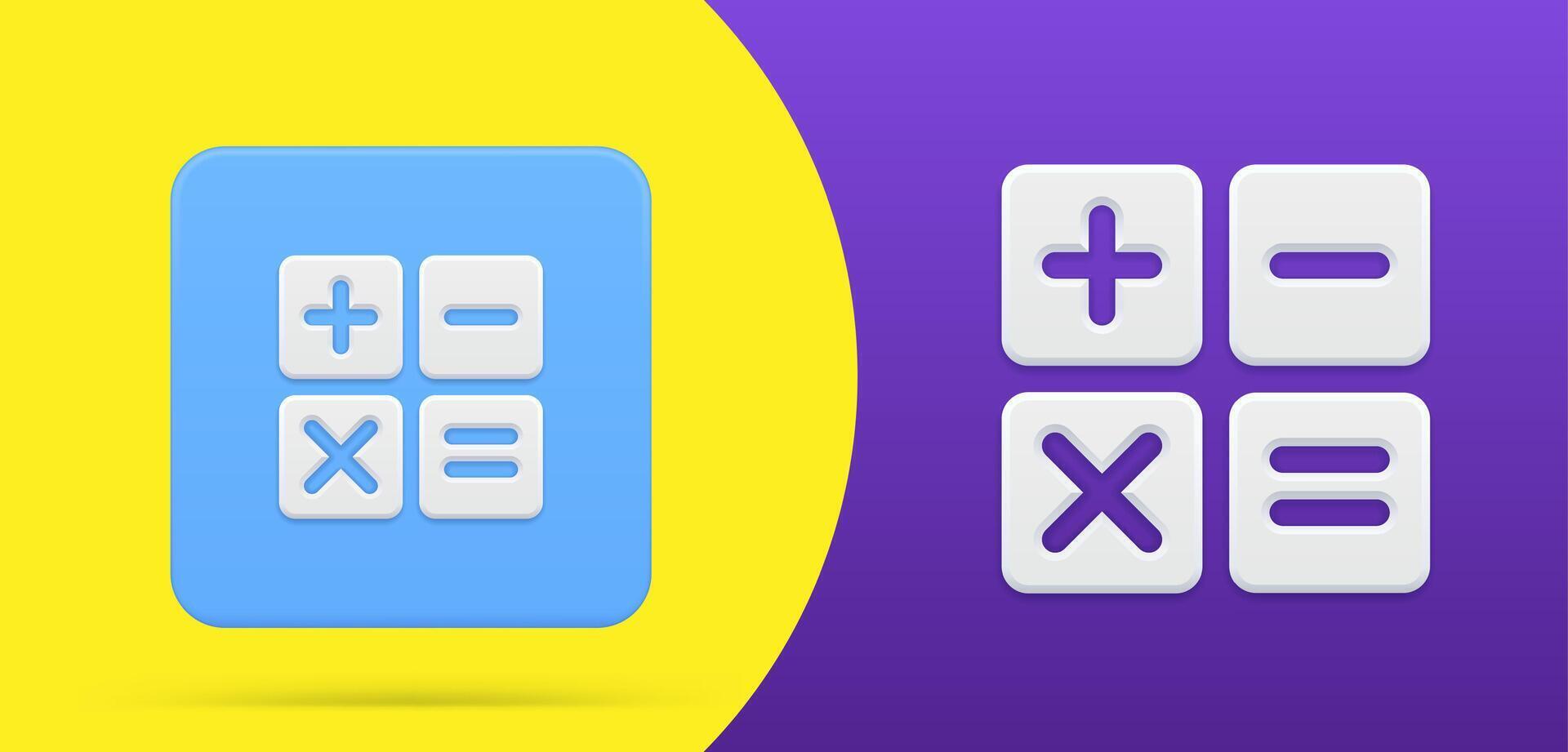 Calculator mathematic simple 3d icon button set illustration. Counting display keyboard vector