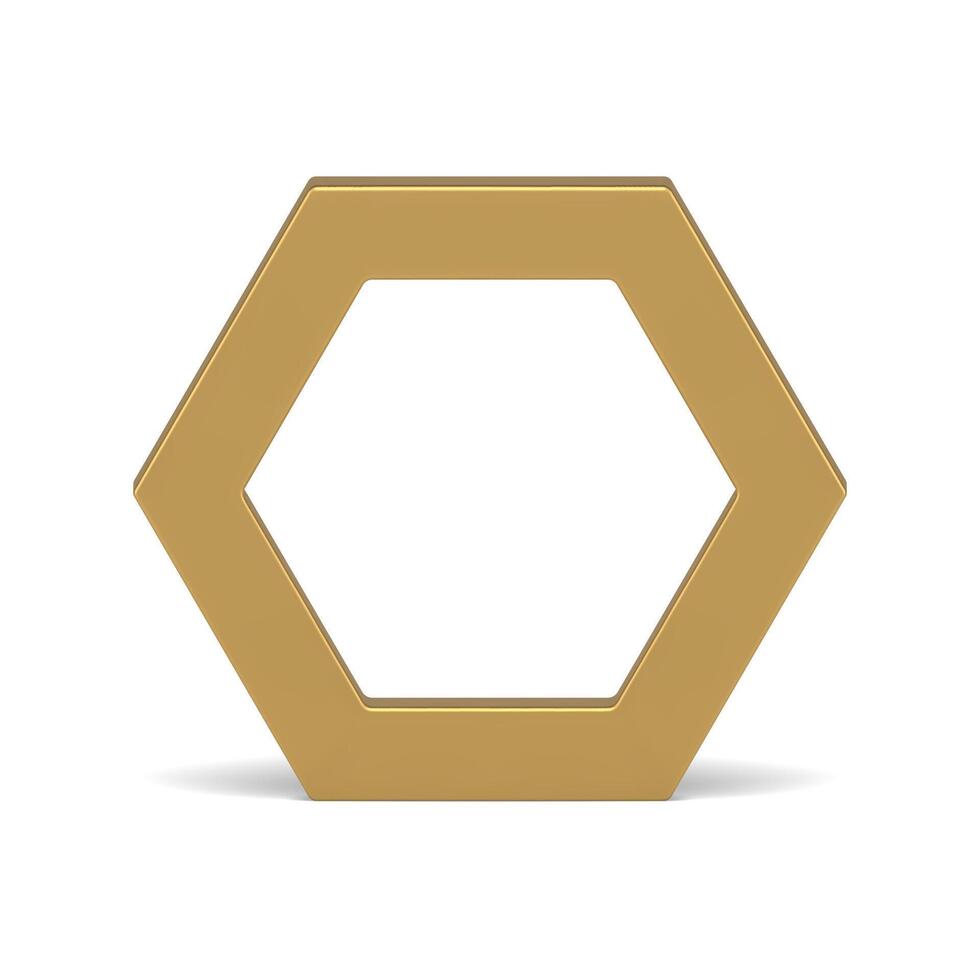 Golden metallic hexagonal geometric shape angled border construction realistic illustration vector
