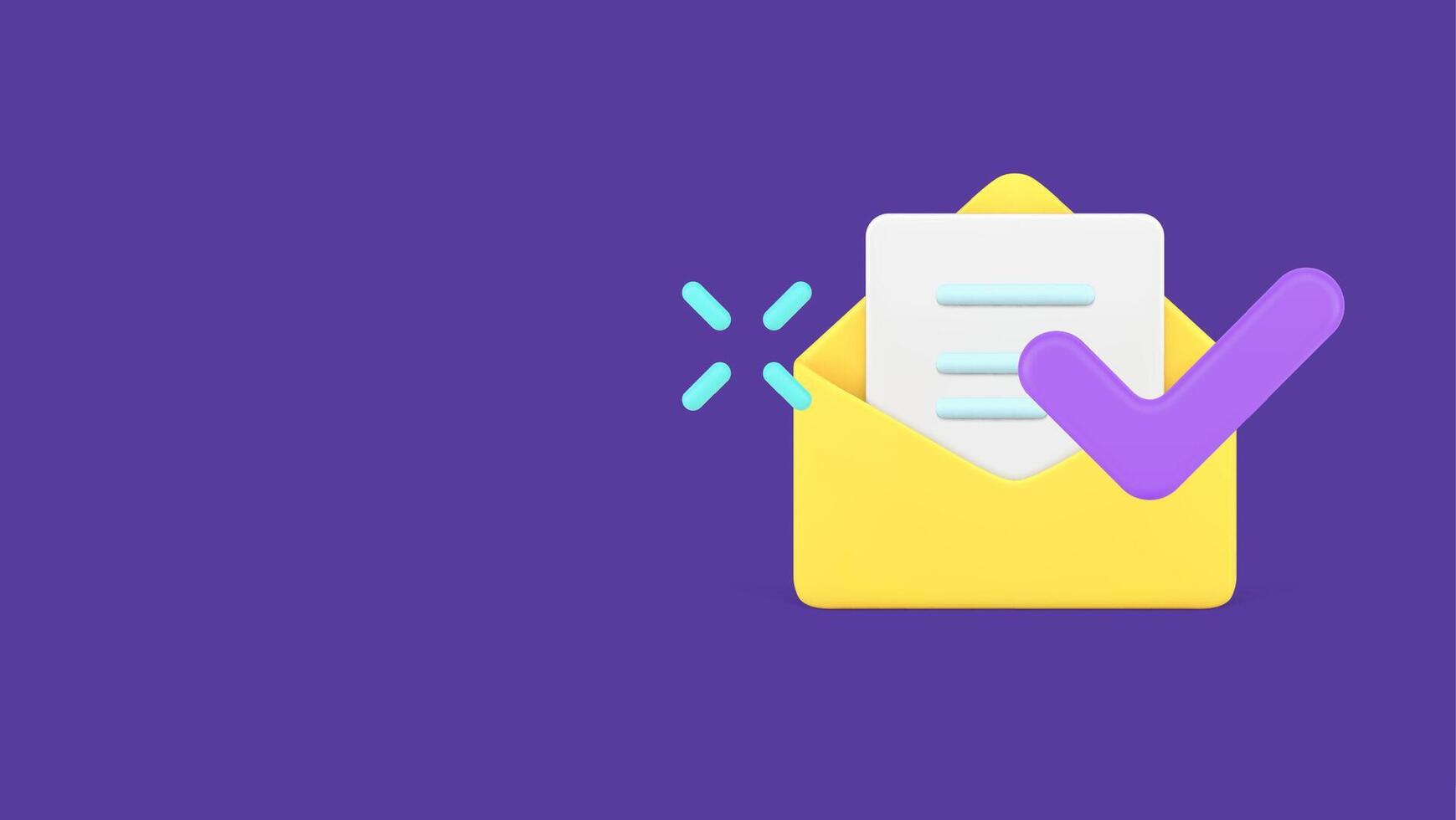 3d simple icon message received open envelope with blank letter and checkmark illustration vector