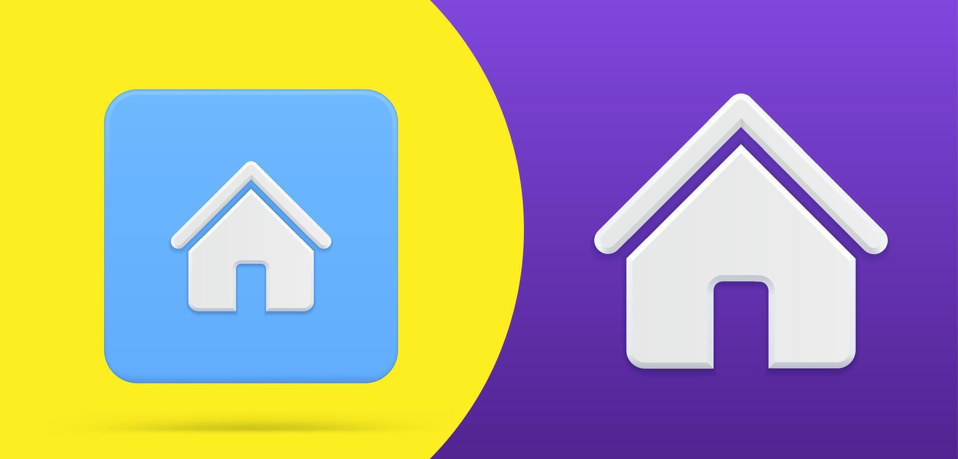 Simple house 3d icon button set illustration. Private cottage with triangle roof and entrance vector