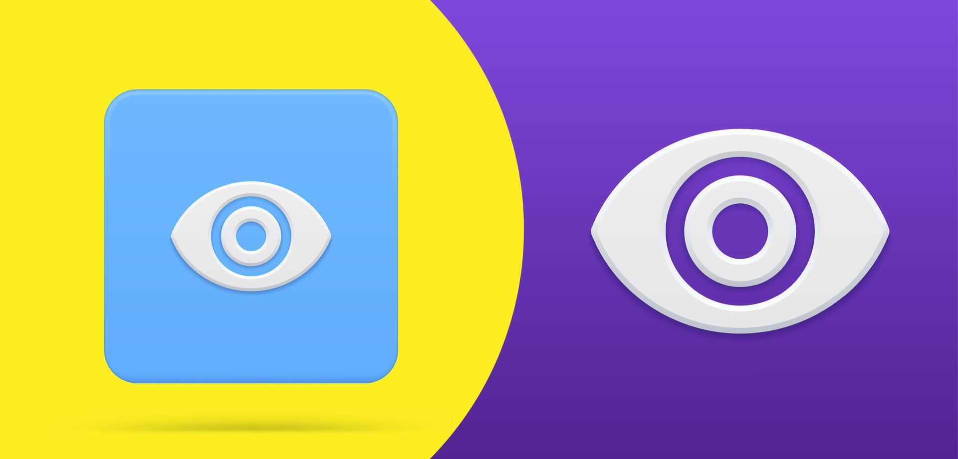 Simple eye 3d icon button set illustration. Anatomy eyeball emblem symbol of eyesight vector