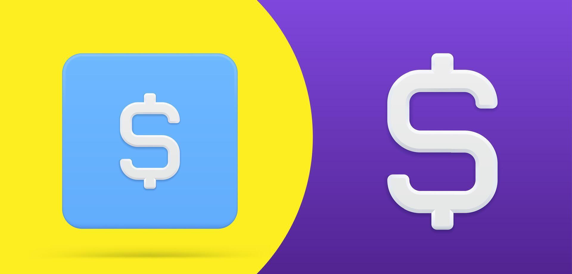 Simple dollar 3d icon button set illustration. Emblem of banking money investment richness vector