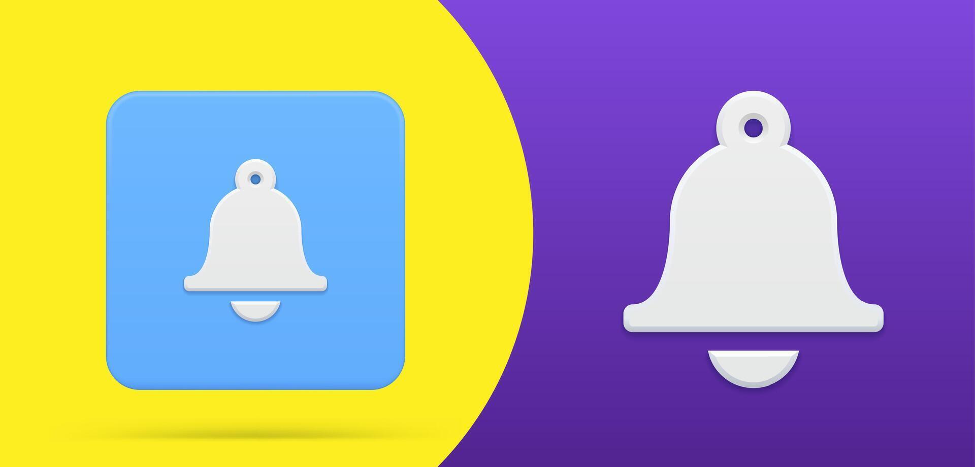 Notification ring bell simple 3d icon button set illustration. Alarm clock, incoming inbox vector