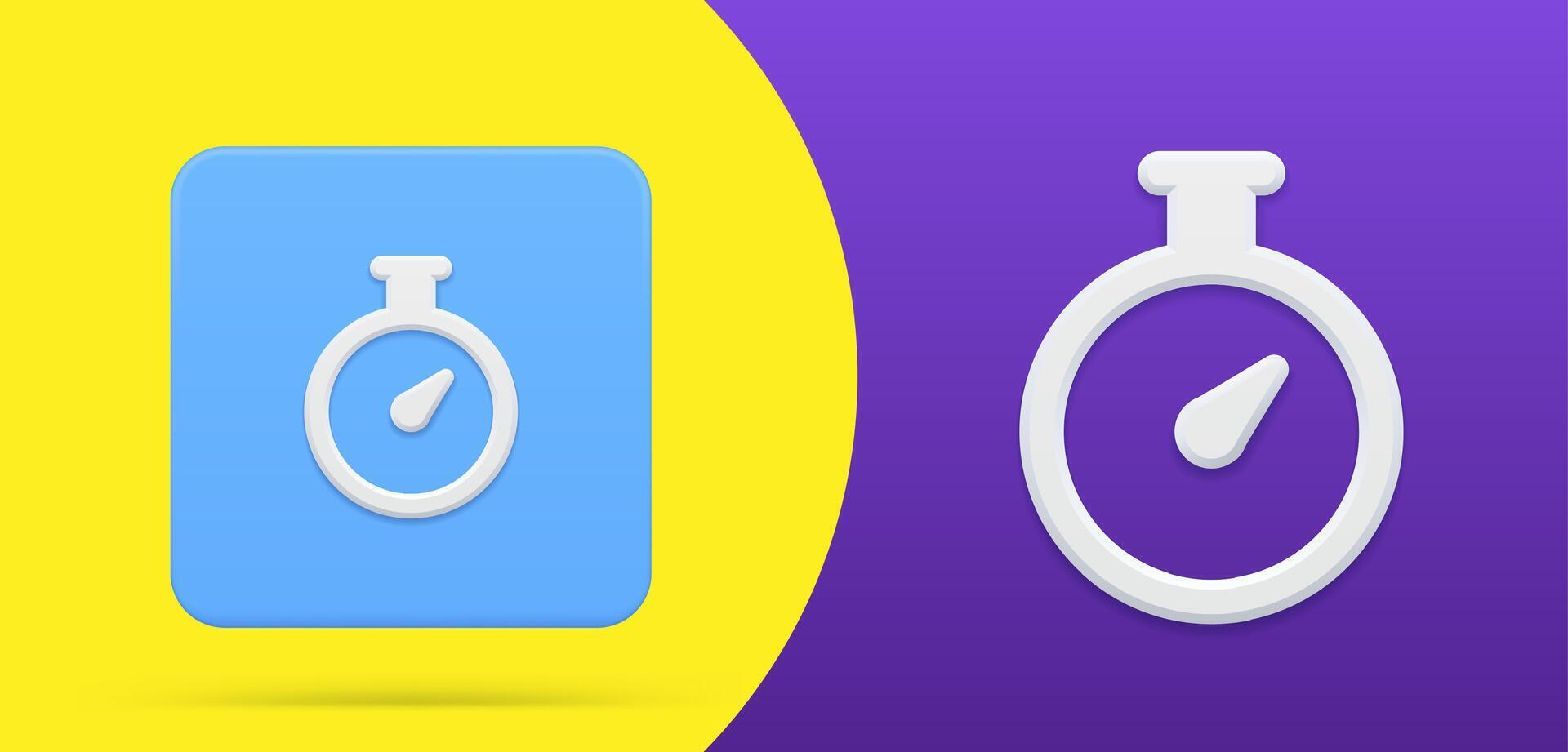 Modern timer analog device with button and arrow simple 3d icon set illustration vector