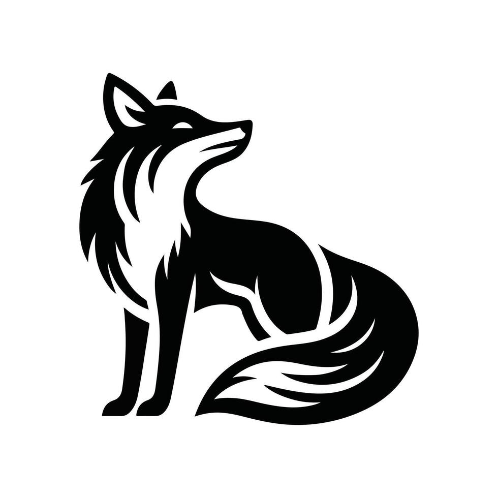 Fox Animal black silhouette with white color background vector