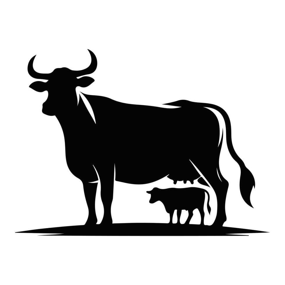 Cow Animal black silhouette with white color background vector