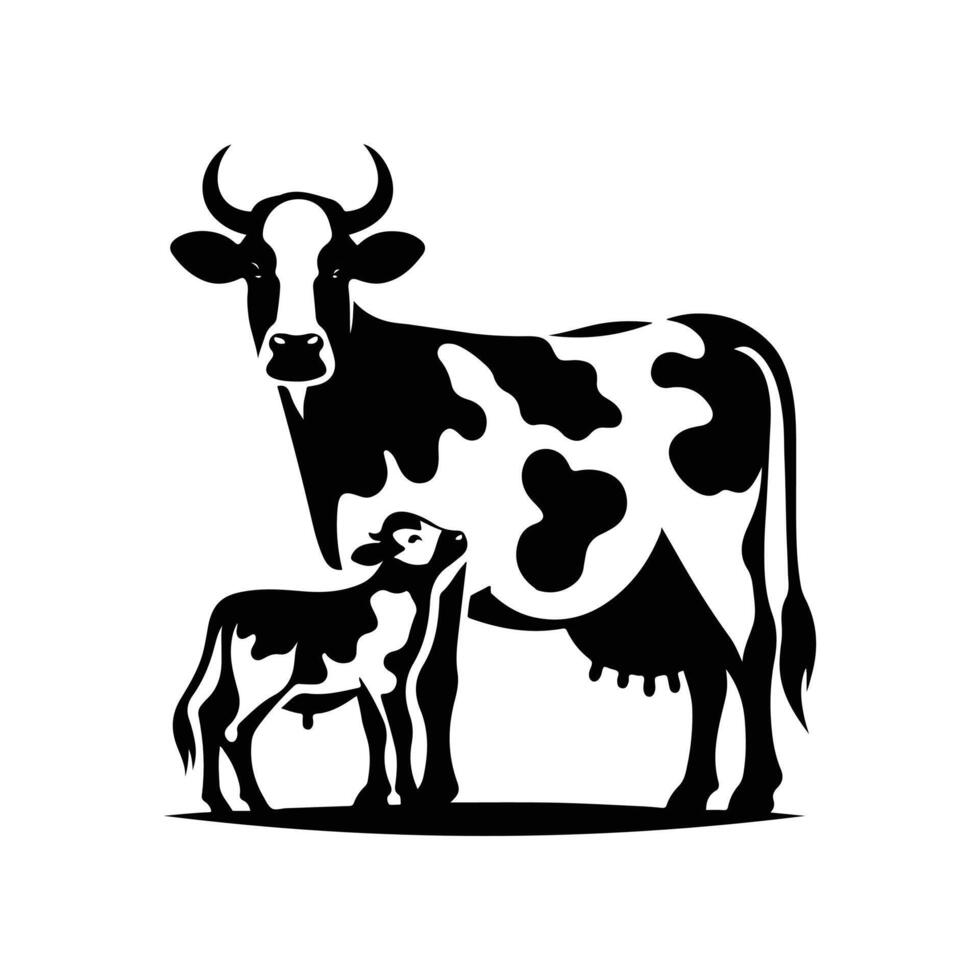 Cow Animal black silhouette with white color background vector