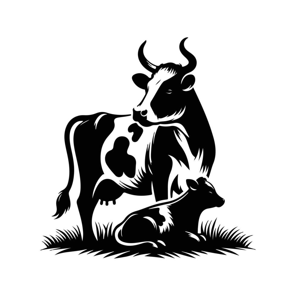 Cow Animal black silhouette with white color background vector