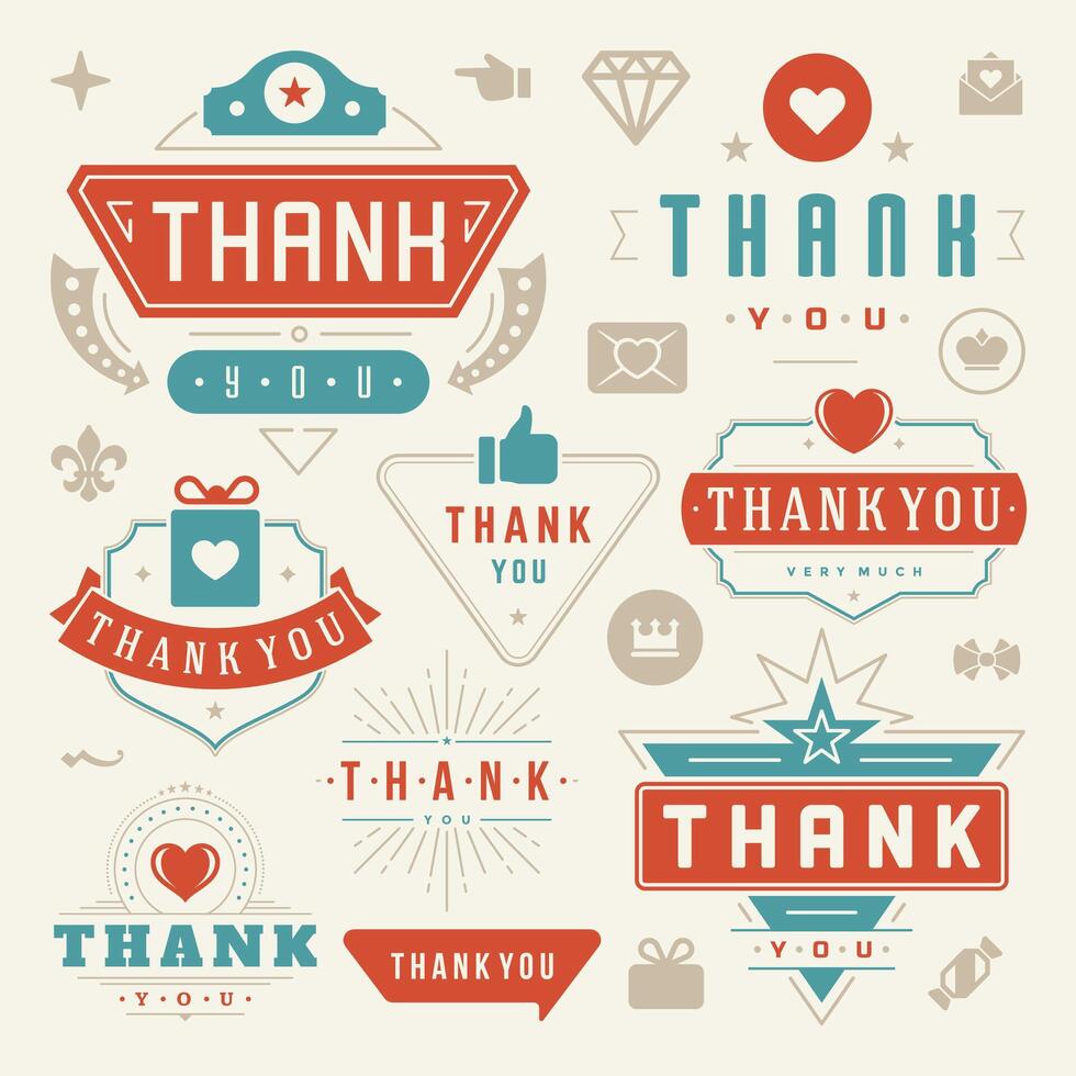Thank You Labels and Badges typography design elements set vector