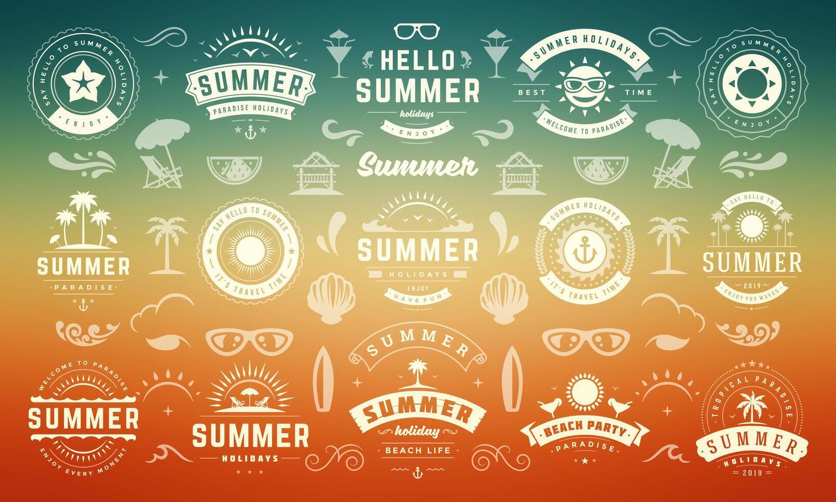 Summer holiday labels and badges design set retro typography for posters and t-shirts vector