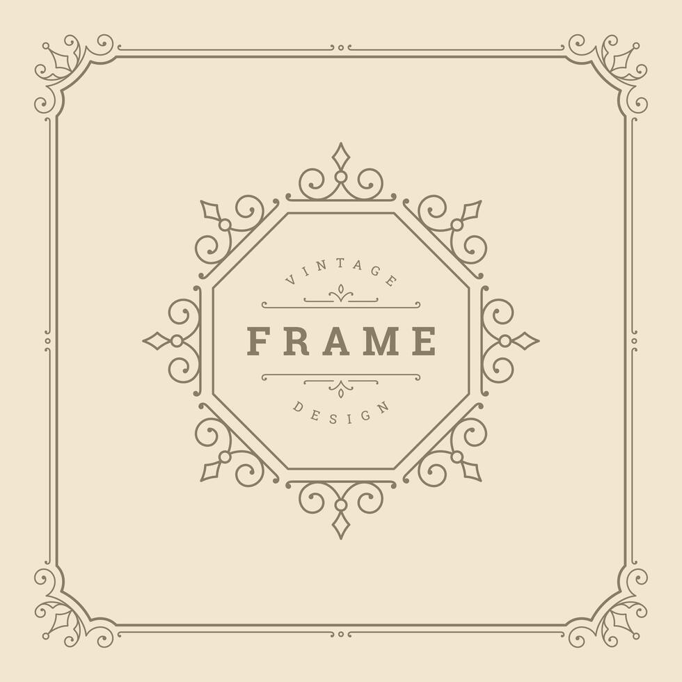 Vintage flourishes ornament swirls lines frame template illustration. vector