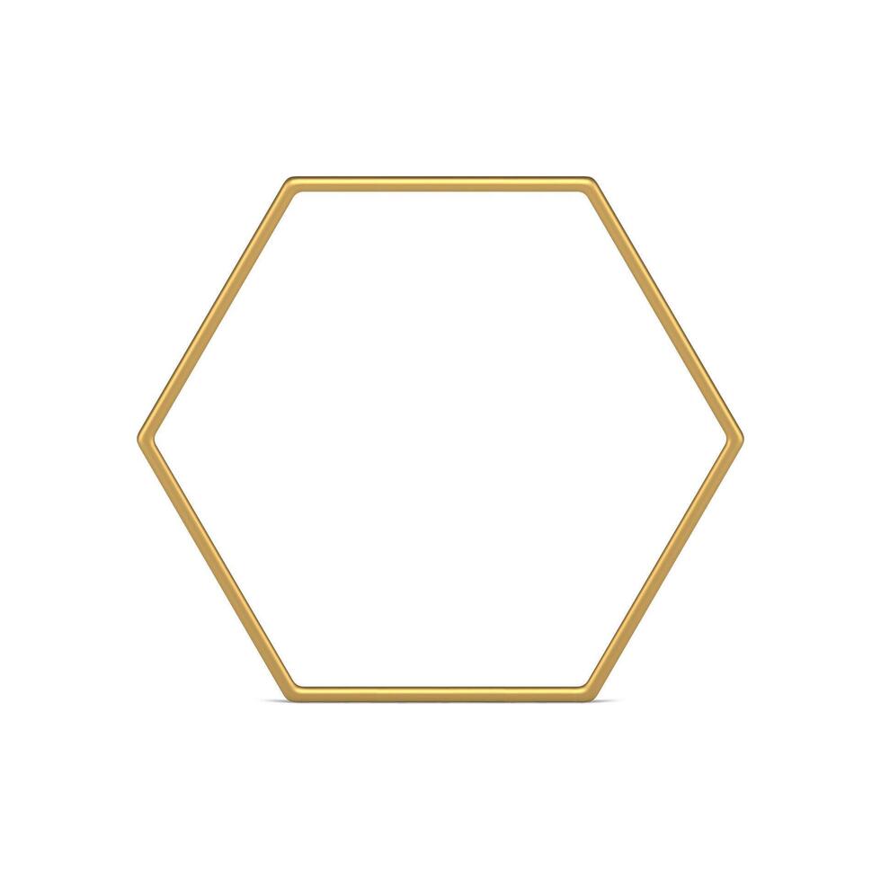 Golden hexagonal geometric frame glossy mathematical 3d decor element realistic illustration vector