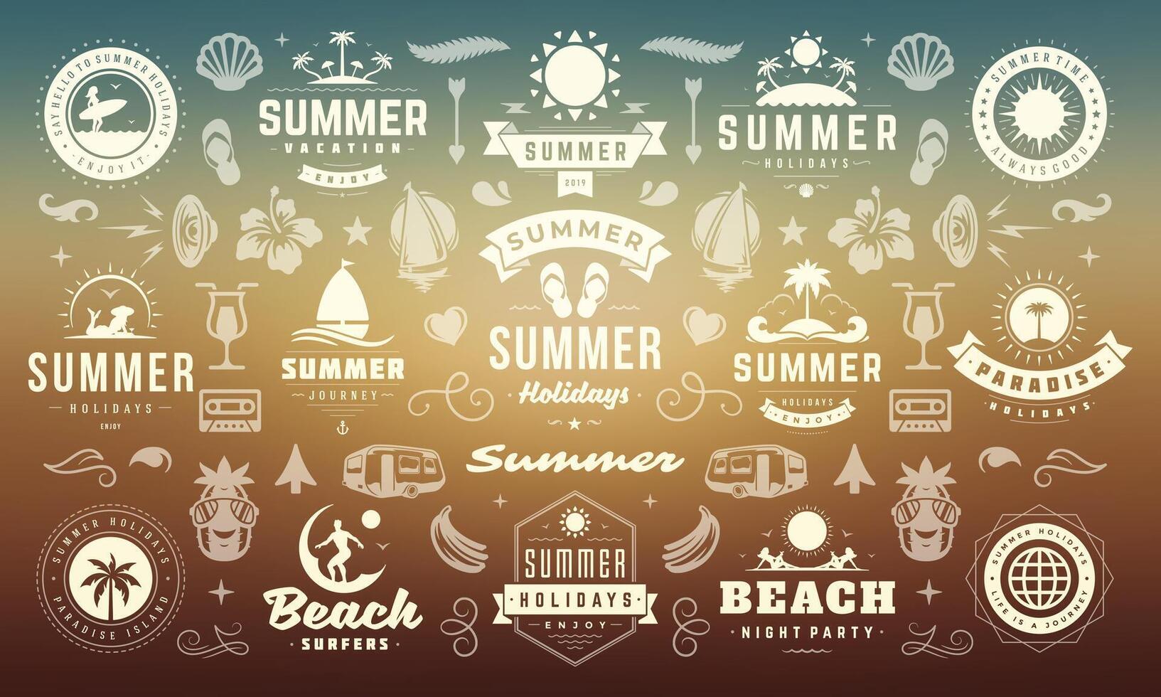 Summer labels and badges design set retro typography for posters and t-shirts vector