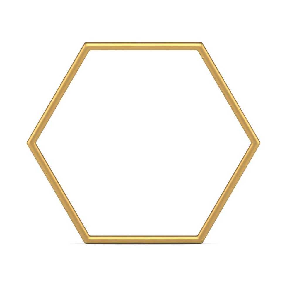 Realistic golden hexagon outline traditional shape metallic decorative design 3d template vector