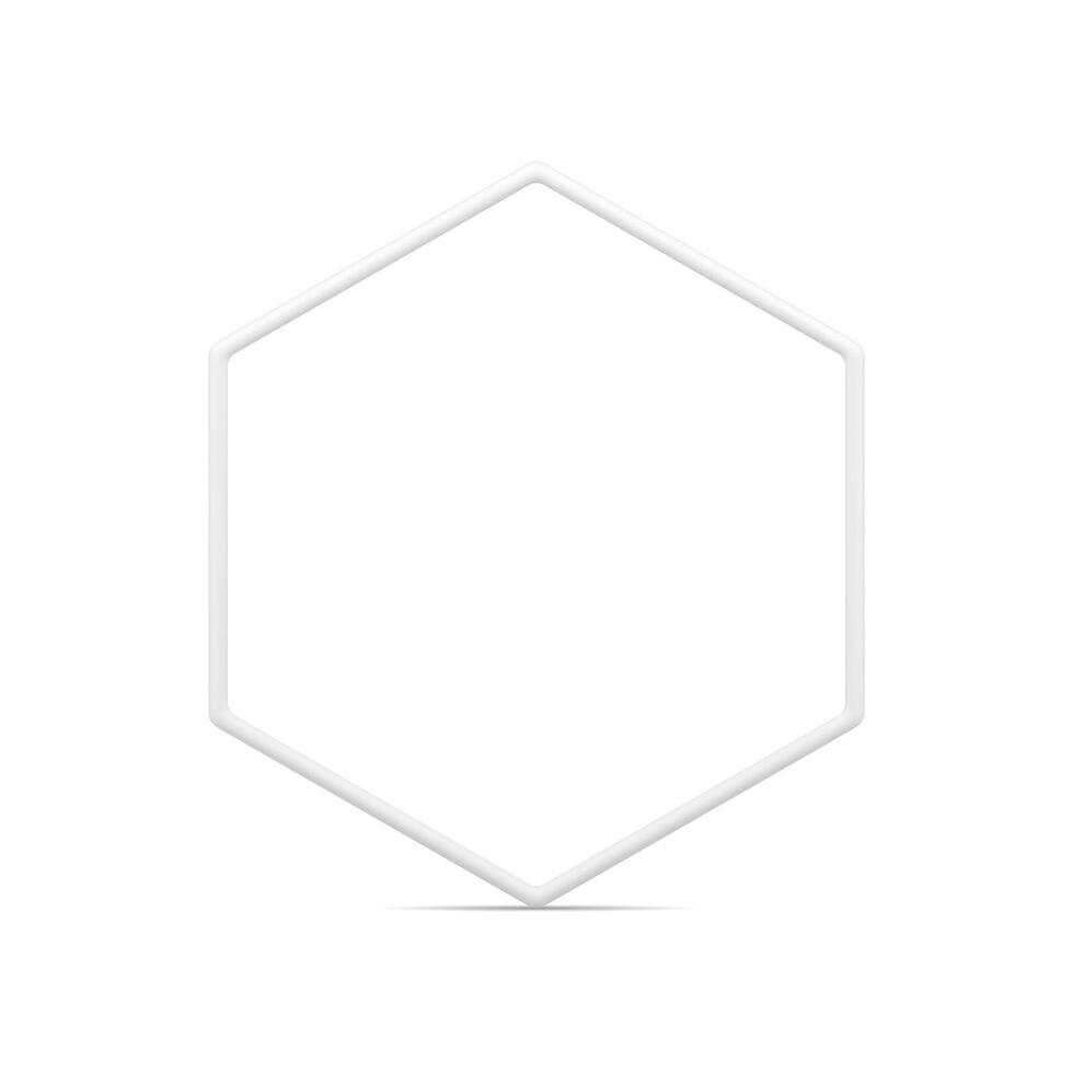White polygonal symmetric geometry frame basic foundation six side corner 3d element decor vector