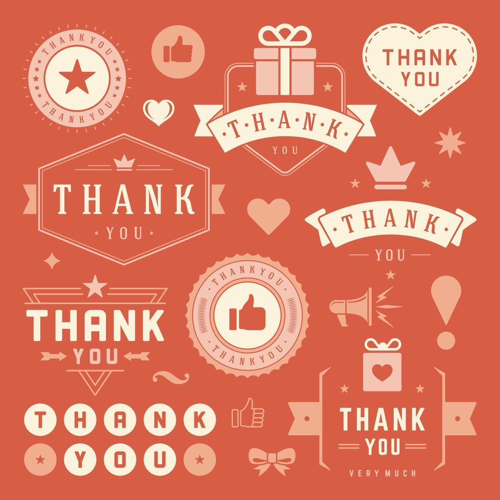 Thank You Labels and Badges typography design elements set vector