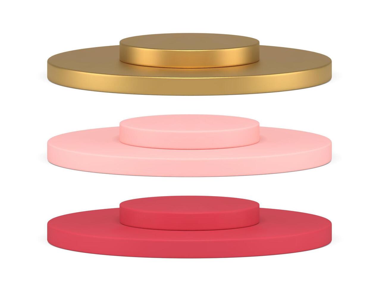 Collection realistic circle pedestal with podium level for marketing product presentation 3d vector