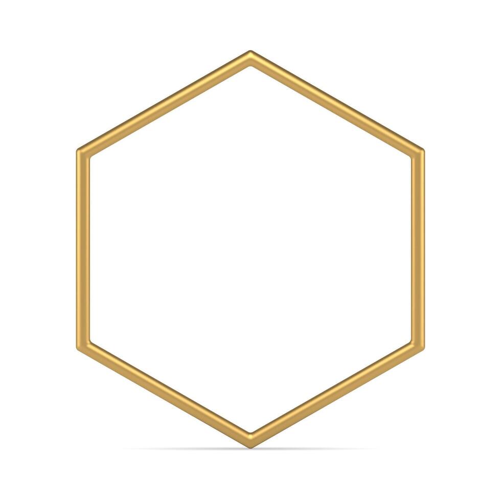 Luxury golden hexagonal metallic glossy frame empty realistic border design 3d mockup vector